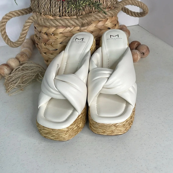 Marc Fisher Navina Espadrille Wedge Sandal Ivory/ Leather Sz 8.5 - Picture 4 of 11